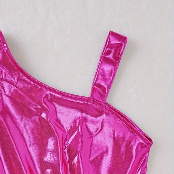 Hot Pink Girls Metallic Foil Dress - Picture 5 of 5